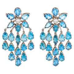 Vintage aquamarine diamond platinum chandelier drop earrings