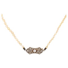 Edwardian GIA natural pearl diamond platinum necklace