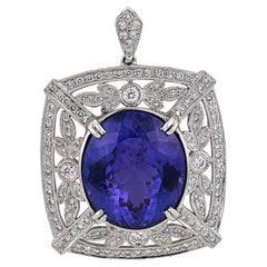 Vintage 25.07 carat tanzanite diamond platinum pendant