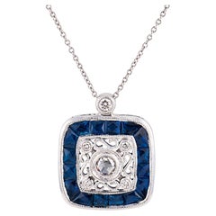 Contemporary 3.20 carat sapphire diamond 14k white gold necklace