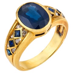 Anello vintage in oro giallo 18 carati con zaffiro e diamanti da 2,50 carati