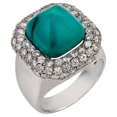 Mid-Century Platinum Turquoise Diamond Cocktail Ring, Circa 1950