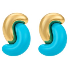 Vintage turquoise composite 18k yellow gold earrings