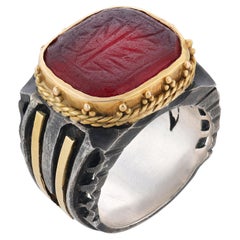 Vintage carnelian 18k yellow gold and silver intaglio ring