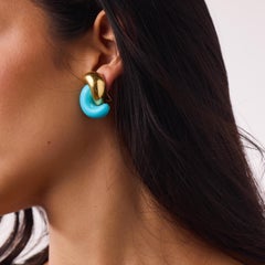 Vintage turquoise composite 18k yellow gold earrings