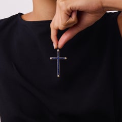 Art Deco 2.00 sapphire pearl diamond 14k yellow gold platinum cross pendant