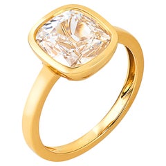 Contemporary GIA 2.02 carat diamond 18k yellow gold bezel set ring