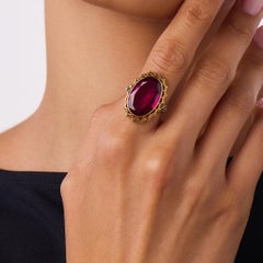 Victorian glass 18k yellow gold silver filigree cocktail ring