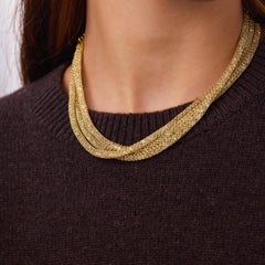 Collana vintage in oro giallo 18 carati con diamanti e rete di quarzo