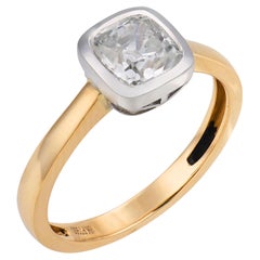 GIA 1.03 carat diamond 18k yellow gold platinum bezel set ring