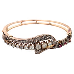 Victorian rose cut diamond ruby 14k rose gold bracelet