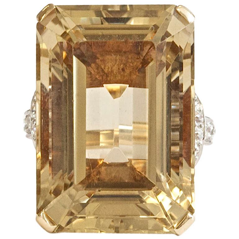 Citrine Diamond and Gold Retro Ring