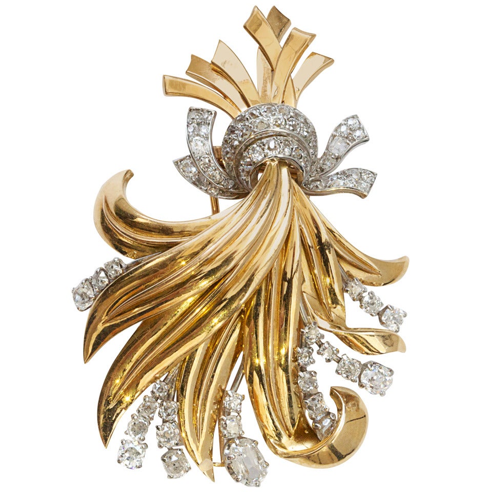 Mellerio Diamond Gold Bouquet Brooch