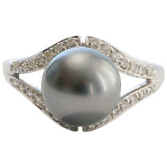 Vintage Tahitian Pearl Diamond Gold Ring