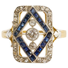 French Belle Epoque Sapphire Diamond Gold Platinum Ring