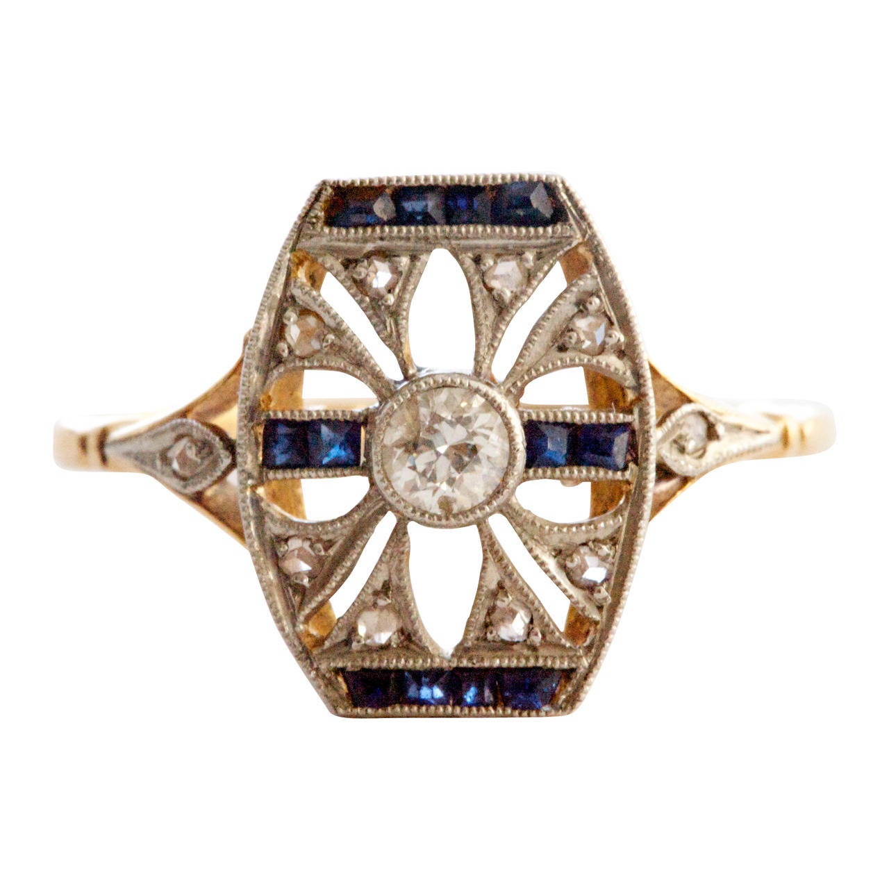 French Belle Epoque Sapphire Diamond Platinum Ring