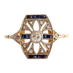 French Belle Epoque Sapphire Diamond Platinum Ring Antique French Belle Epoque Sapphire Diamond Platinum Ring