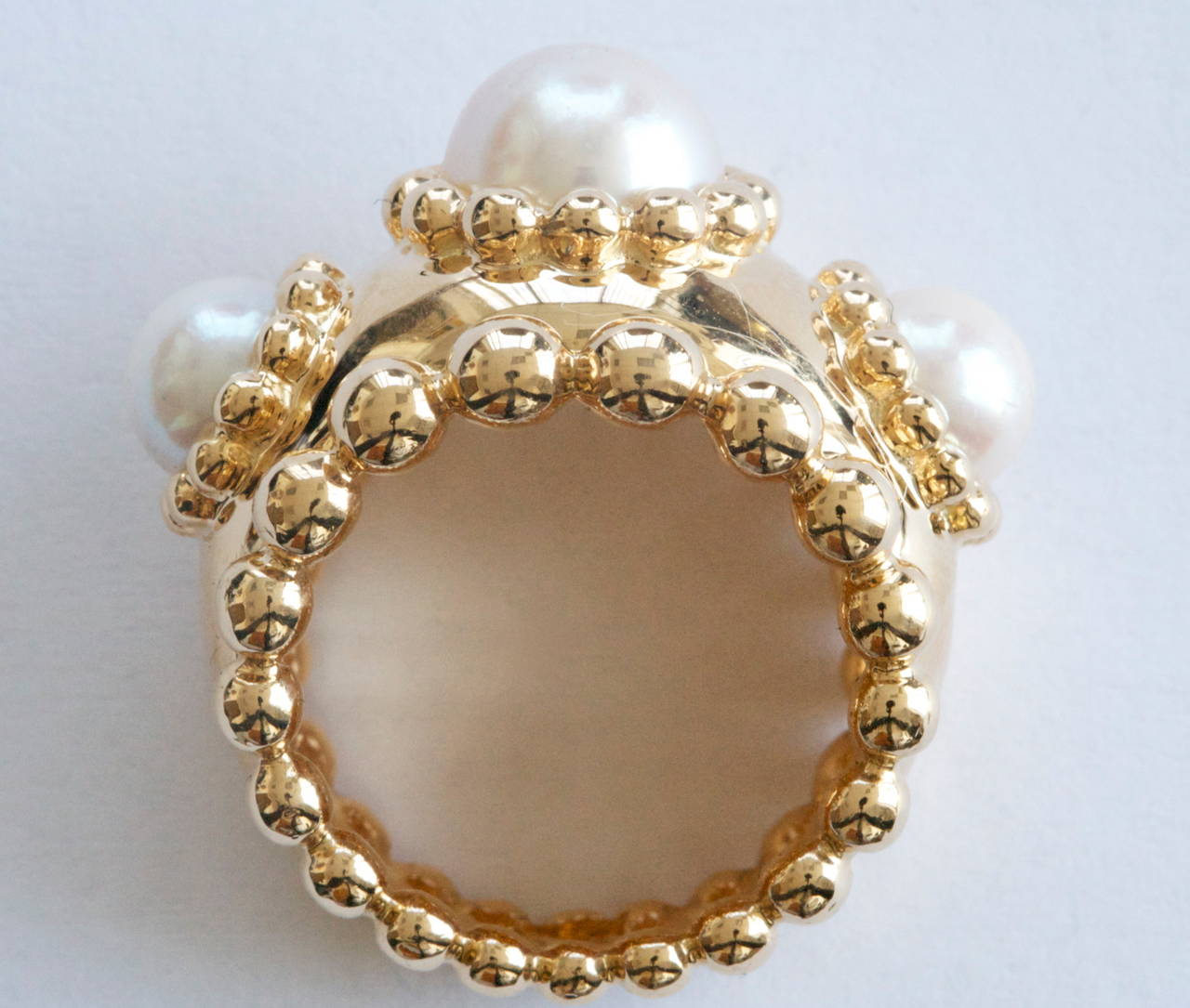 Modern Chanel Three Pearl Gold Ring