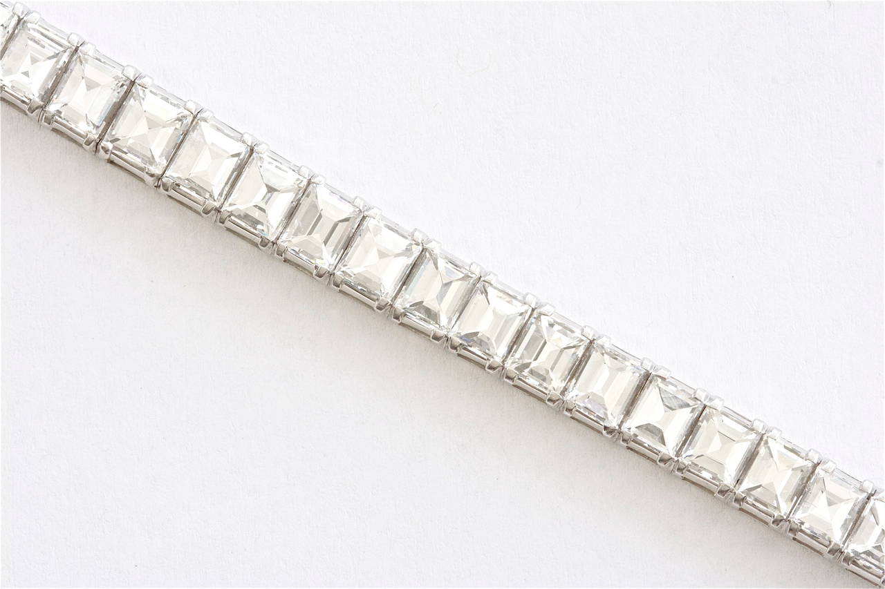 23 Carat Step Cut Diamond Platinum Bracelet In Excellent Condition In Beverly Hills, CA