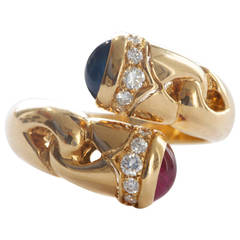 Bulgari Ruby Sapphire Diamond Gold Crossover Ring