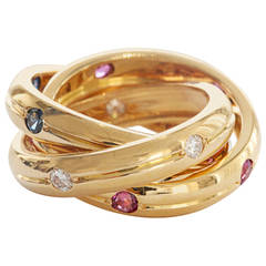 Cartier Trinity Ruby Sapphire Diamond Gold Ring