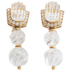 Boucheron Rock Crystal Diamond Gold Drop Earrings