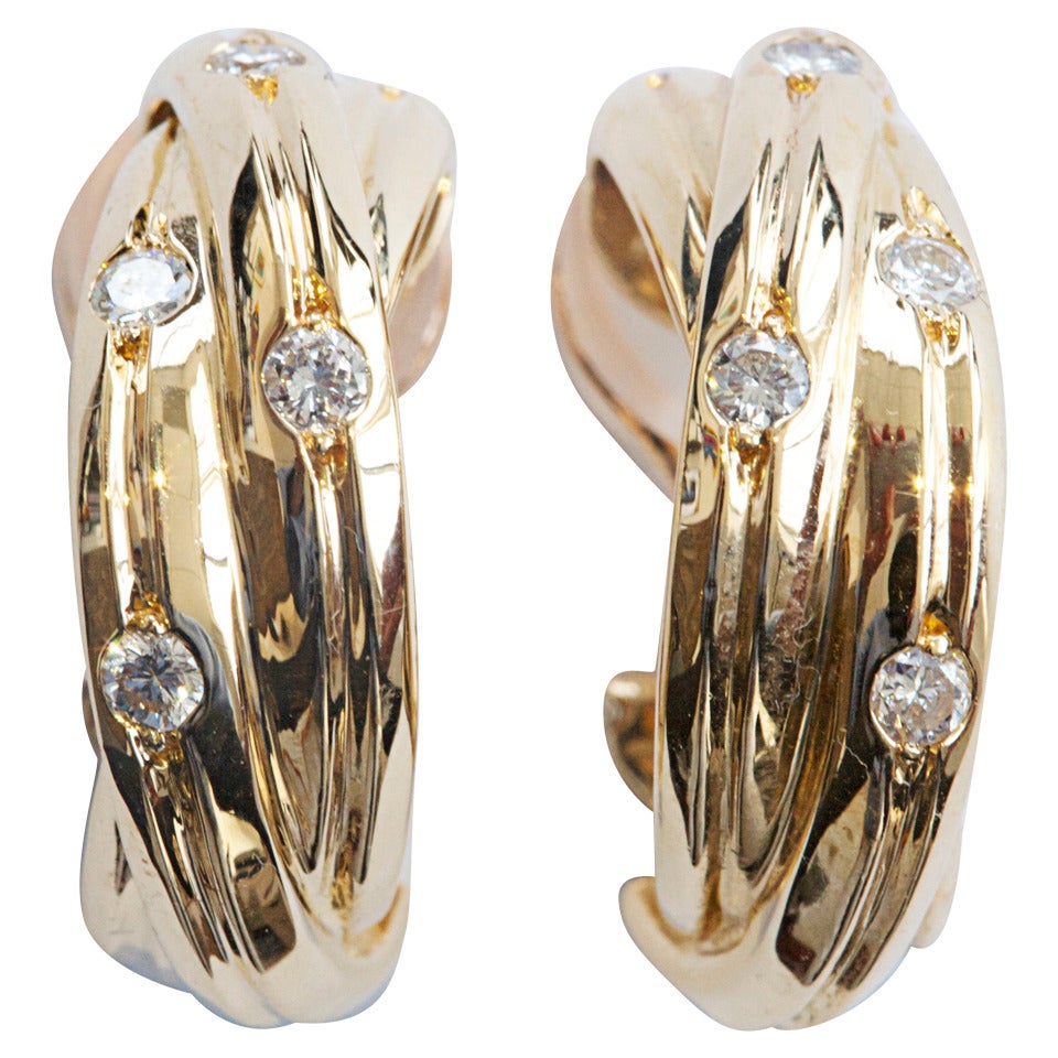 Cartier Trinity Diamond Gold Earrings at 1stDibs