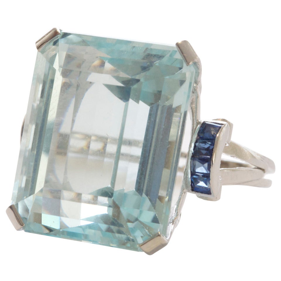 Retro 31 Carat Aquamarine Sapphire Platinum Ring