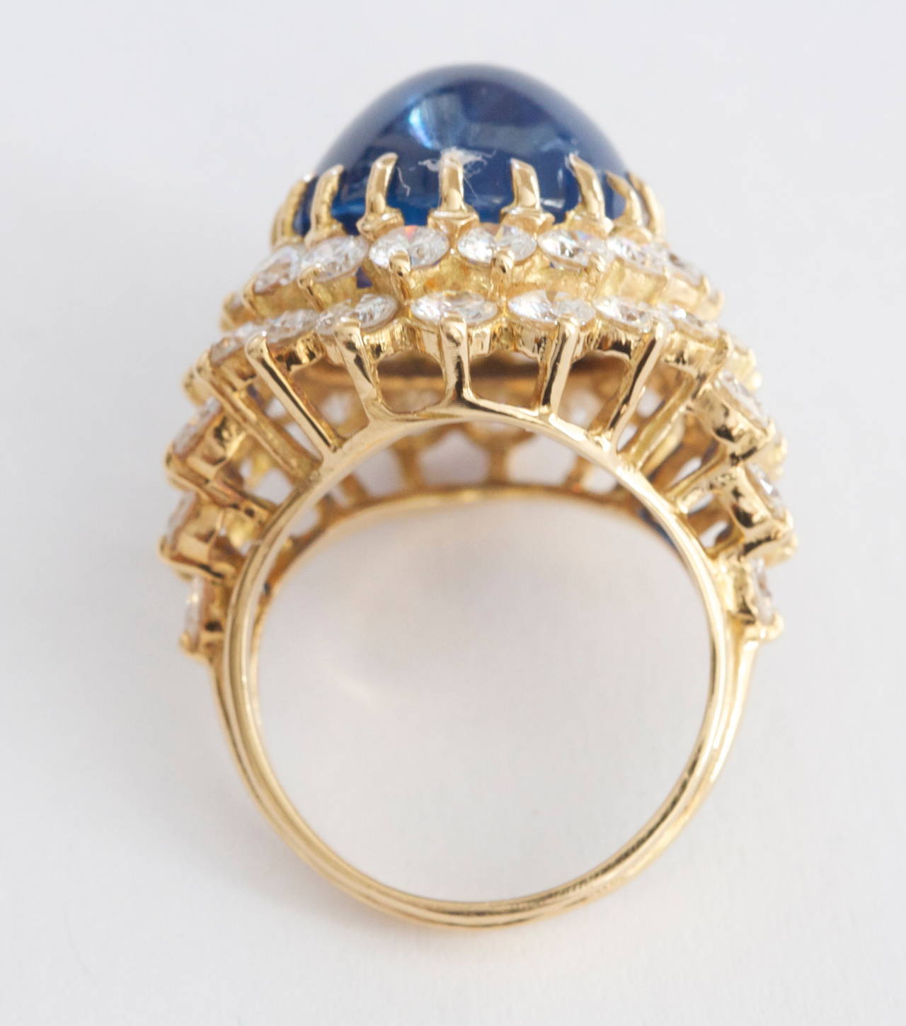 Women's 17 Carat Natural Cabochon Sapphire Gold Cluster Ring