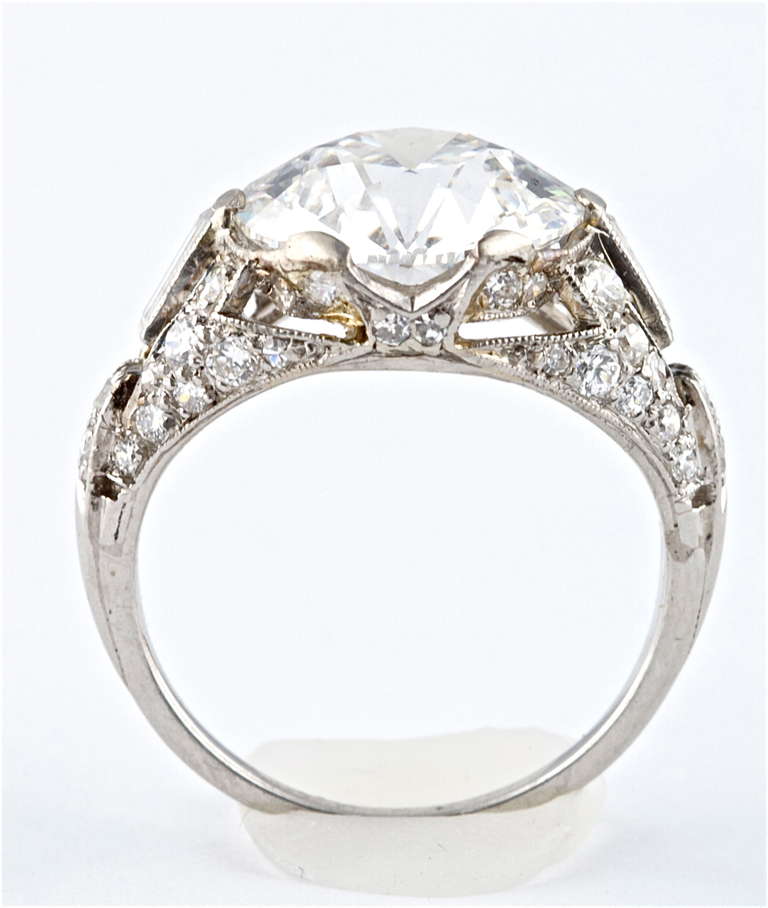 Fine GIA F color 5.22 Carat Art Deco Diamond Ring 2