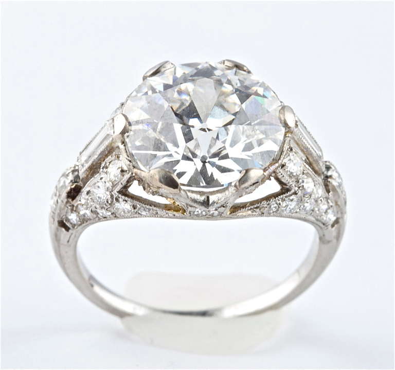Fine GIA F color 5.22 Carat Art Deco Diamond Ring 3