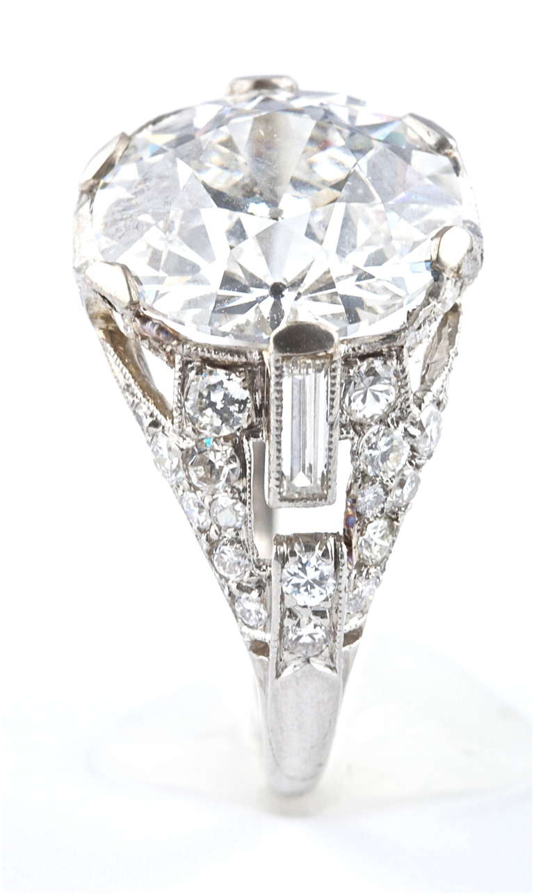 Fine GIA F color 5.22 Carat Art Deco Diamond Ring 4