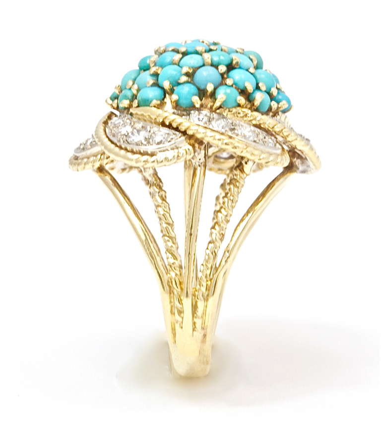 Women's Fabulous Turquoise Diamond Gold Ring