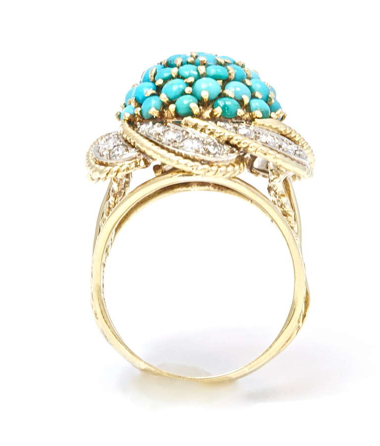 Fabulous Turquoise Diamond Gold Ring In Excellent Condition In Beverly Hills, CA