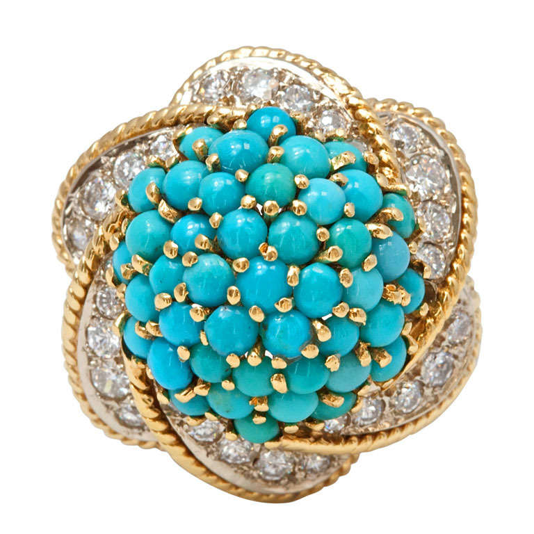 Fabulous Turquoise Diamond Gold Ring