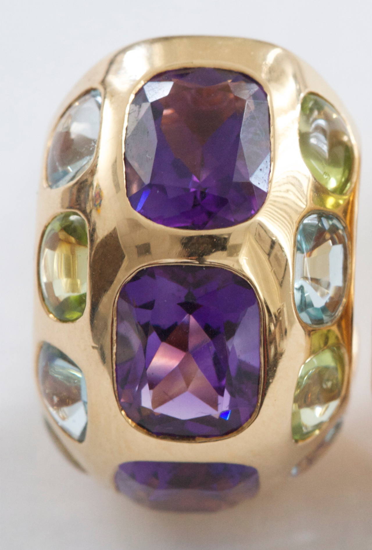 Chanel Amethyst Topaz Peridot Gold Ear Clips
