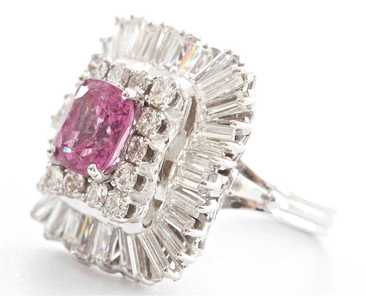 Spinel Diamond Platinum Ballerina Ring In Excellent Condition In Beverly Hills, CA