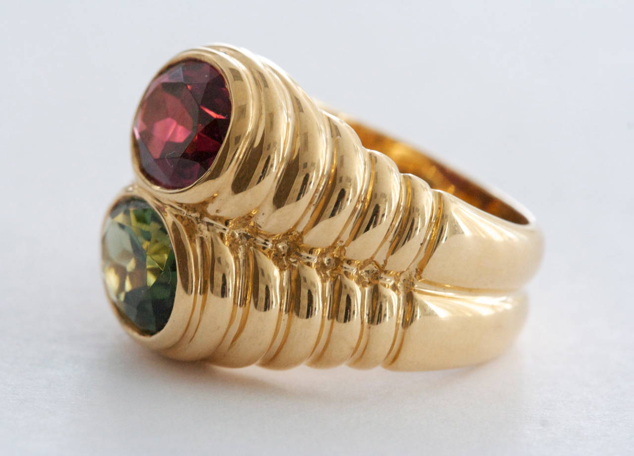 Modern Bulgari Rubelite Tourmaline Gold Ring