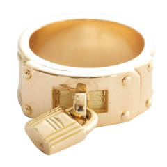 Hermes H Lock Buckle Gold Band Ring