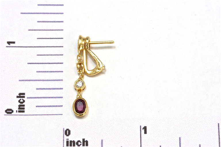 Fred Paris Ruby Diamond Gold Earrings In Excellent Condition In Beverly Hills, CA