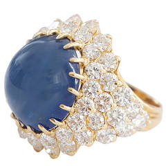17 Carat Natural Cabochon Sapphire Gold Cluster Ring