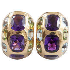 Chanel Amethyst Topaz Peridot Gold Ear Clips