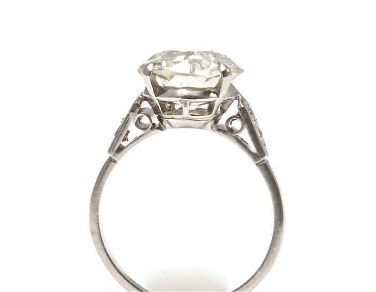 Old European 4.16 Carat Diamond Platinum Engagement Ring In Excellent Condition In Beverly Hills, CA