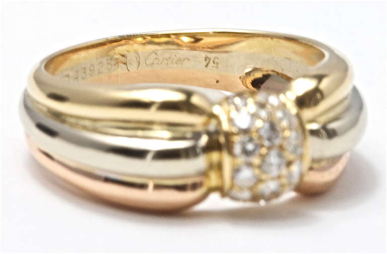 Cartier Tricolor Gold and Diamond Ring In Excellent Condition In Beverly Hills, CA