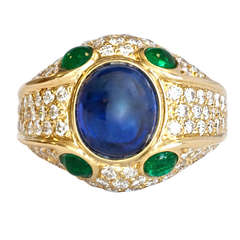 Boucheron Sapphire Emerald and Diamond Gold Ring