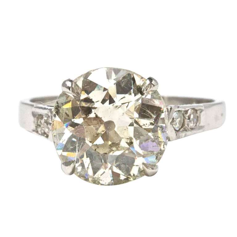 Old European 4.16 Carat Diamond Platinum Engagement Ring