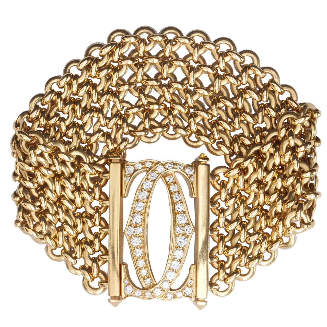 Cartier Penelope Diamond Gold Double C 5 Row Bracelet
