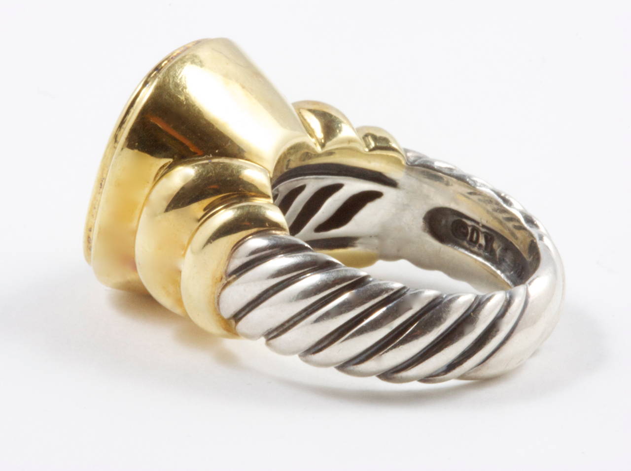 David Yurman Diamond Gold & Stainless Steel Ring In Excellent Condition In Beverly Hills, CA