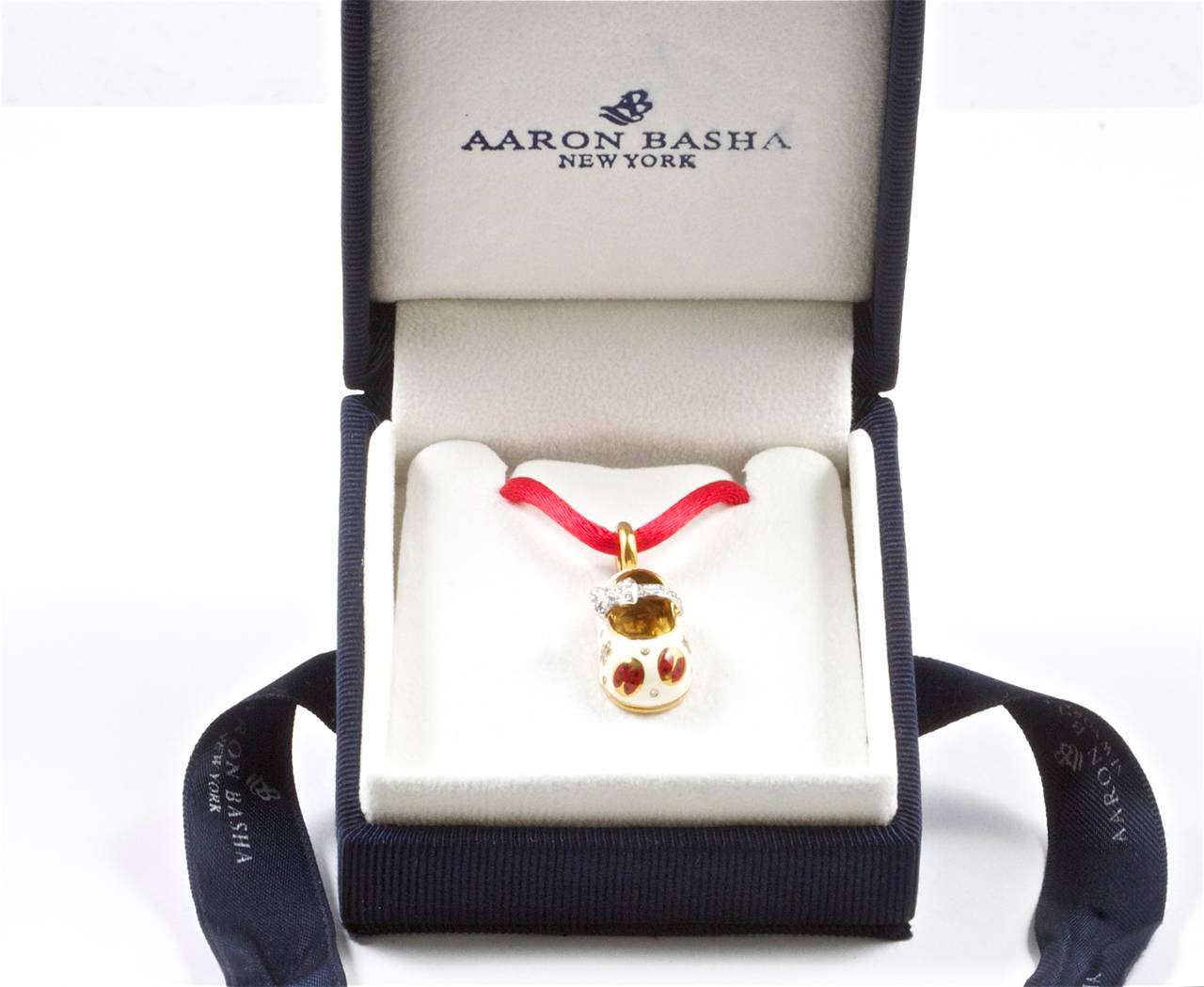Exquisite Aaron Basha Enamel Diamond Gold Ladybug Slipper Pendant 1