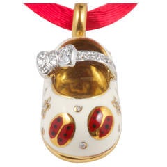 Vintage Exquisite Aaron Basha Enamel Diamond Gold Ladybug Slipper Pendant